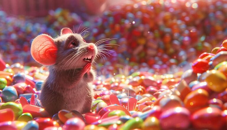 A mouse in a pile of candy.