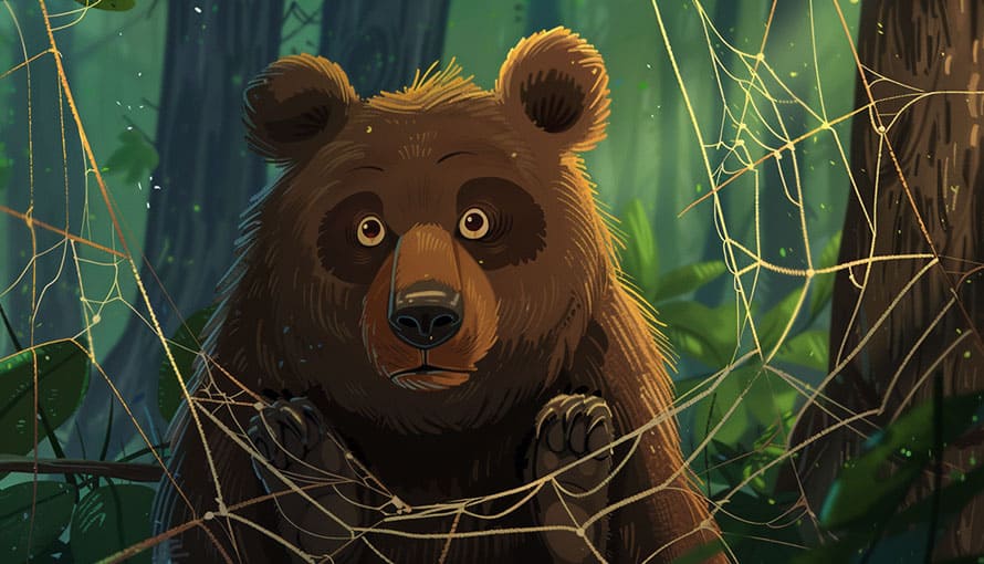medveď chytený do pavučiny