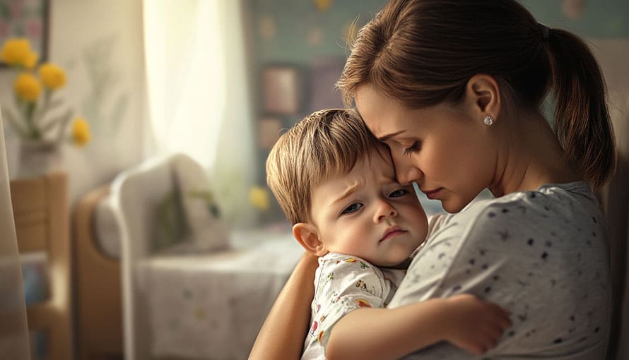 mama upokojuje svoje smutné dieťa
